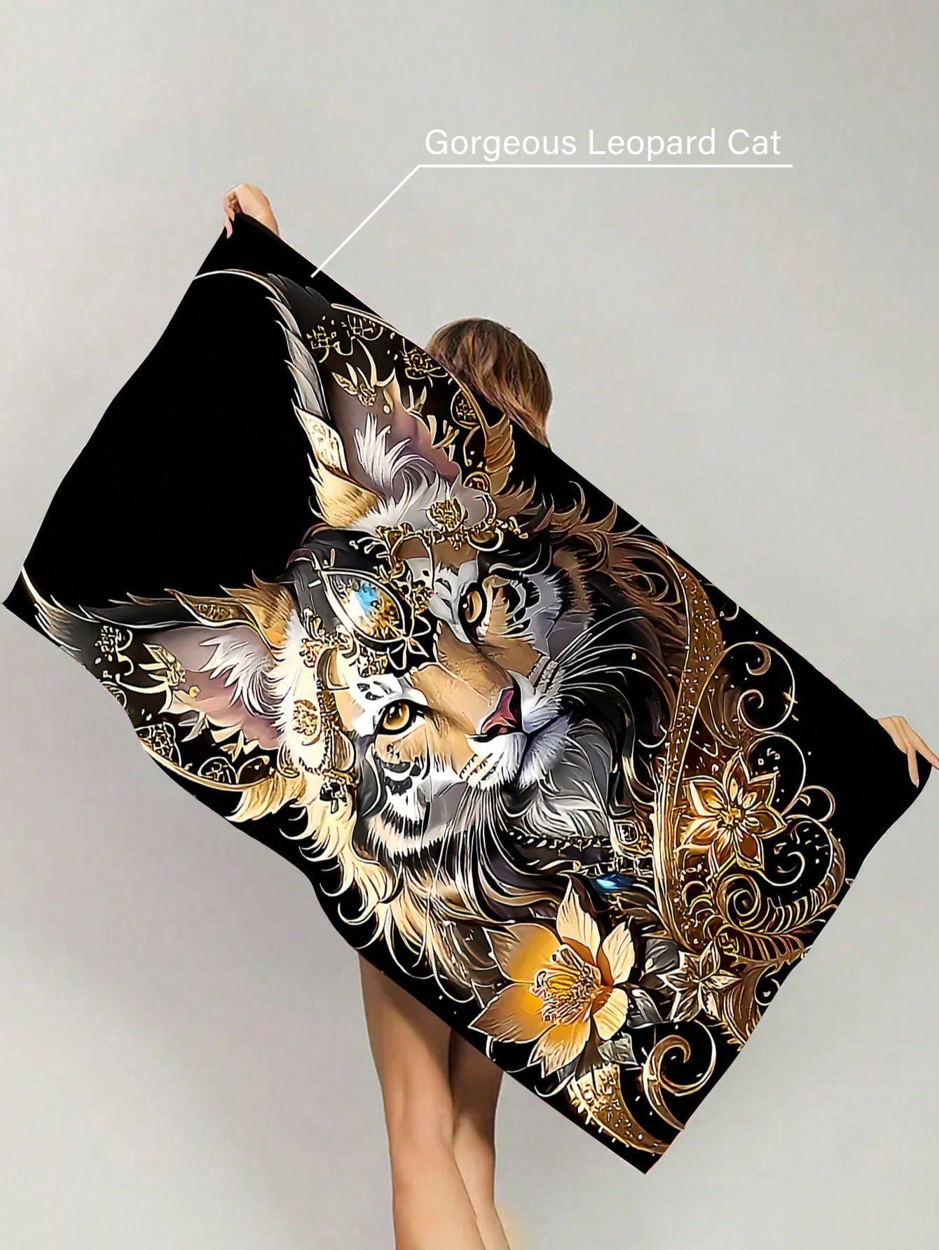 Ultra-Fine Fiber Quick-Drying Nordic Tropical Style Flamingo, Black Cat, Leopard And Tiger Printed Cartoon Beach Towel, Yoga Mat