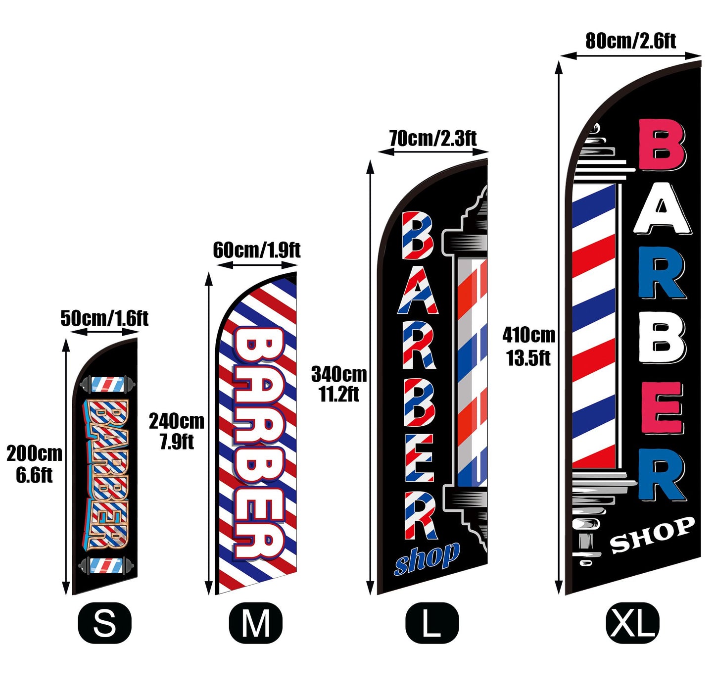 Barber Shop Feather Flag 11FT Barbershop Sign Outside Windless Banner Feather Swooper Flag for Shop Advertising Business Outdoor