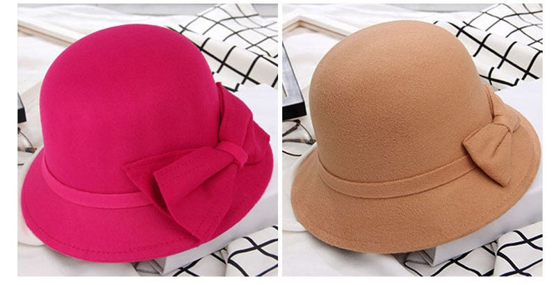 2022 Outono Inverno Fedoras Chapéu Feminino Elegante Vintage Laço Lã Chapéu Feminino Cúpula Feltro Casamento Igreja Boné Jazz Feminino Laço Cartola