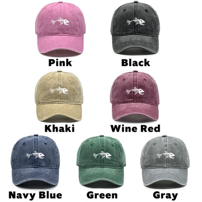 White Fish Bones Print Adjustable Retro Baseball Cap Woman's Cap Distressed Fashion Snapback Caps Ideal Choice For Women & Men