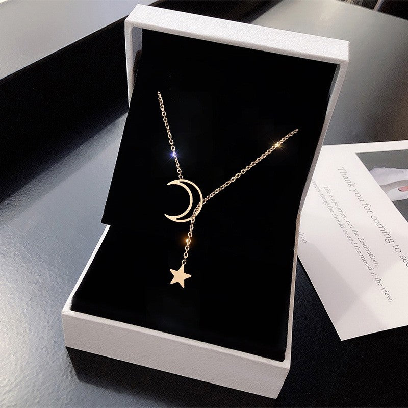 Novo Colar Gargantilha com Pingente de Lua e Estrela Simples, Corrente com Pingente de Liga Dourada Simples, Colares para Mulheres, Joias para Festa