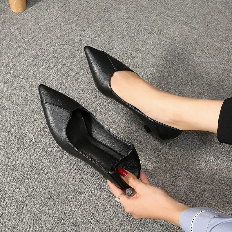 Black Chunky Heeled Women Shoes Square Heel Leather Shoes Pumps Zapatos De Mujer Fashion Designer Office Ladies