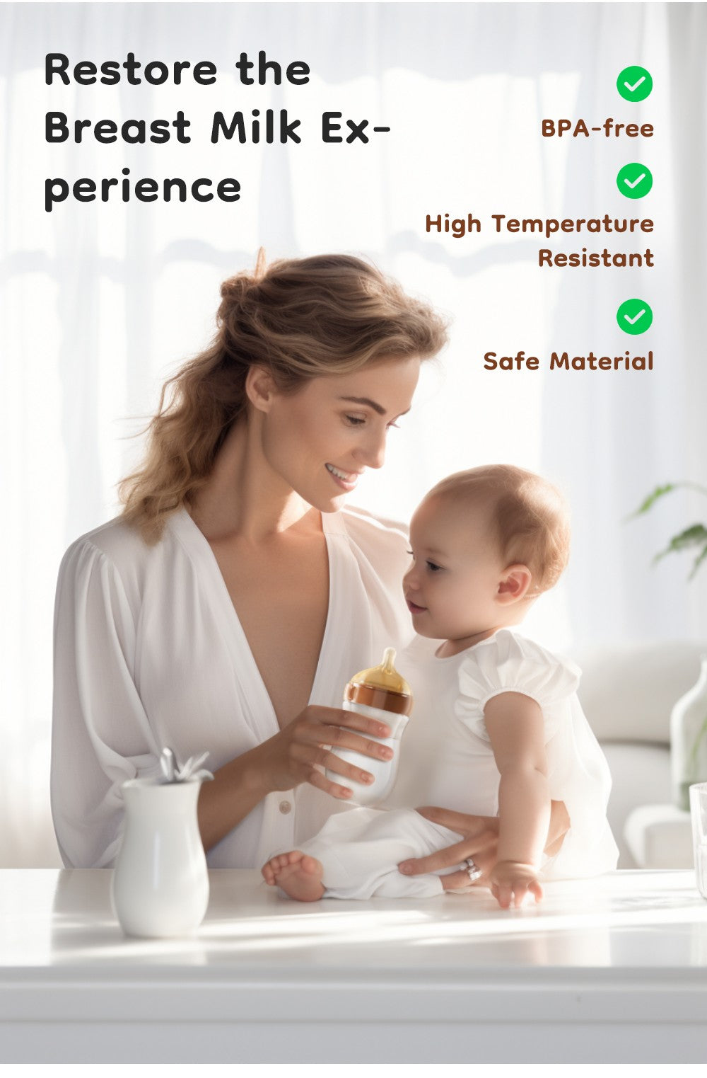 MAMIJOY  High boron silicon Glass milk bottle Wide caliber Newborn babies 0 to 6 months Glass milk bottle Anti-Colic BPA Free