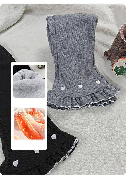 Girls Fleece Lined Flare Leggings Children Winter Warm Kids Pants Slim Fit Thermal Trousers Korean Fashion Outerwear Clothes