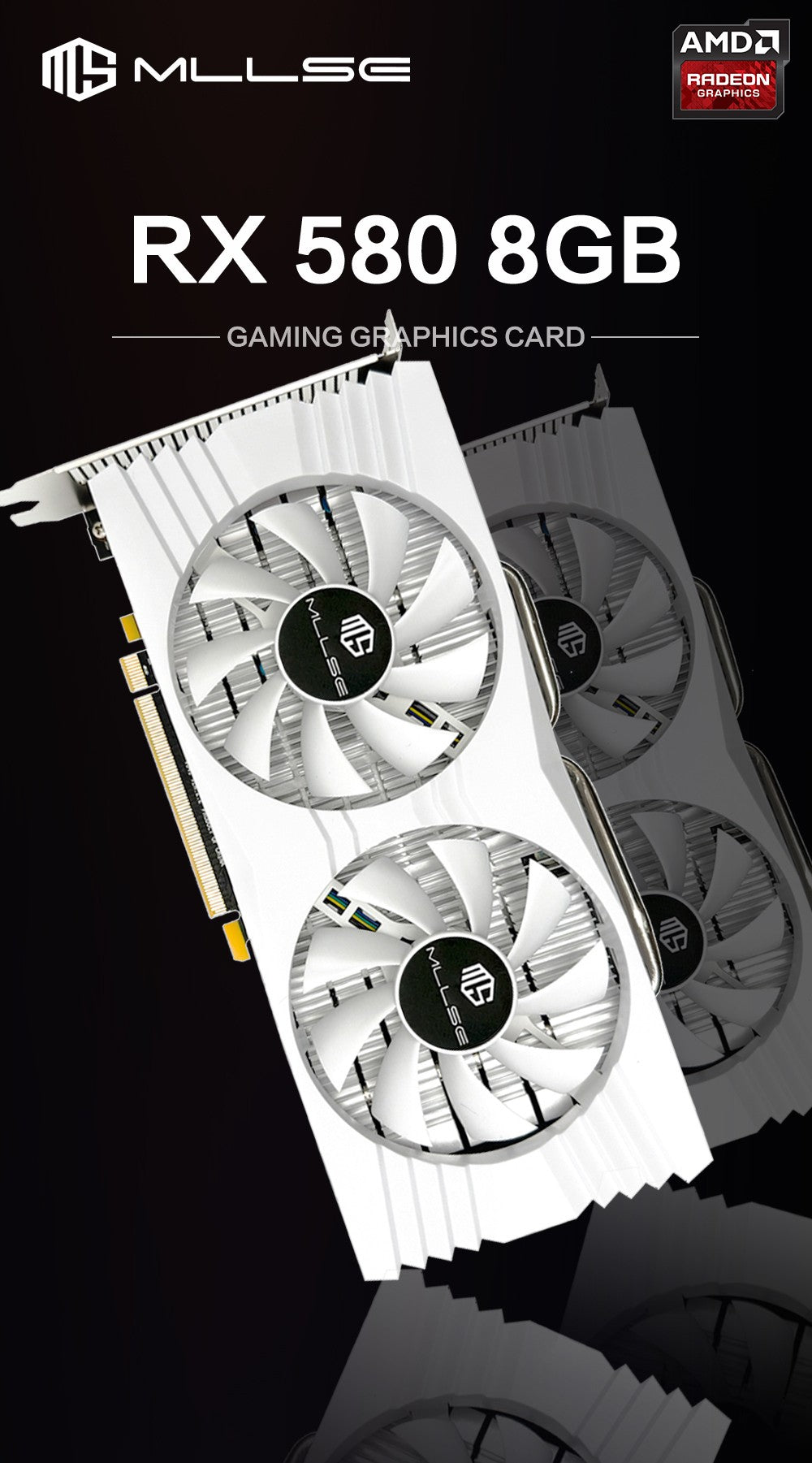 Placa de Vídeo MLLSE AMD Radeon RX 580 8GB 2048SP Gaming GDDR5 256Bit PCI-E 3.0 ×16 8Pin Radeon GPU Rx 580 8g para Jogos