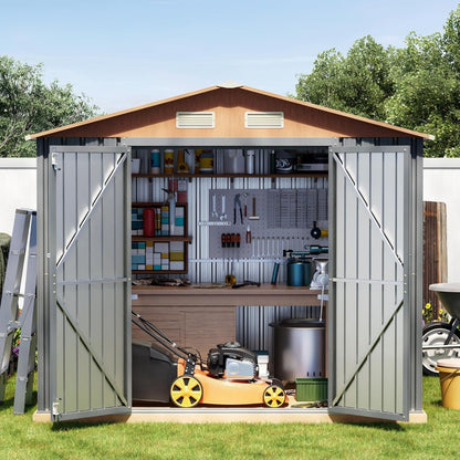 8x6FT Metal Shed & Outdoor Storage Shed, Steel Tool Multi-Used Shed with Vents,Lockable Doors,Window,Compact Tool Shed