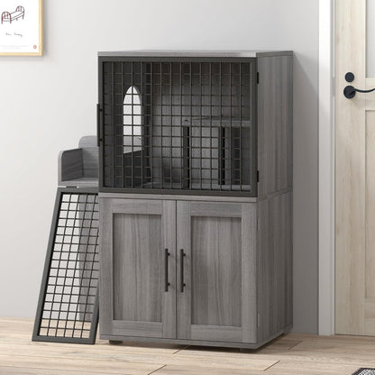 Caixa de Areia para Gatos Oculta com Plataforma, Móvel para Gatos de Camada Dupla, Móvel para Banheiro de Gatos, Casinha de Gatos com Escada