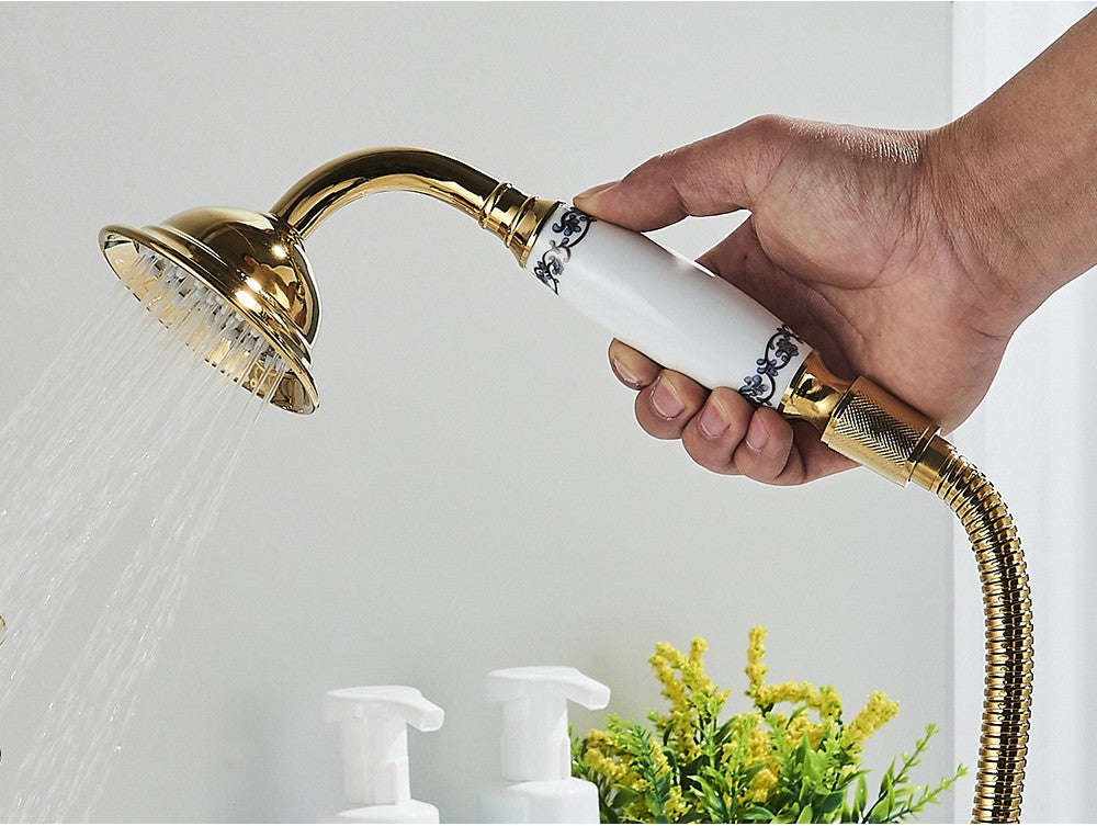 Ducha Chuveiro Banheiro Vintage Cerâmica Latão Montado Parede Torneira Pulverizador Acessório Hardware Chuveirinho
