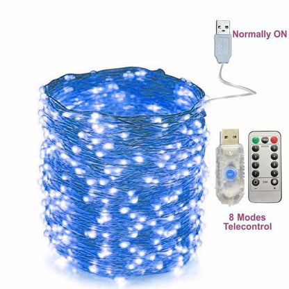 2/5/10/20/30M USB Fairy String Lights LED Sliver Wire Lights With 8 Lighting Modes Remote Control For Bedroom Christmas Decor