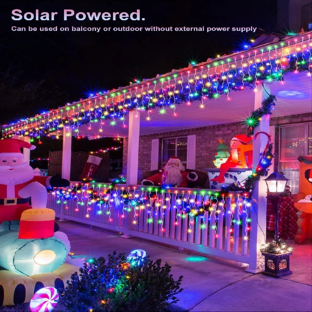 Christmas Lights Outdoor Waterproof Solar Curtain Icicle Lights Eaves Decor String Lights for Yard Party Holiday Decorations