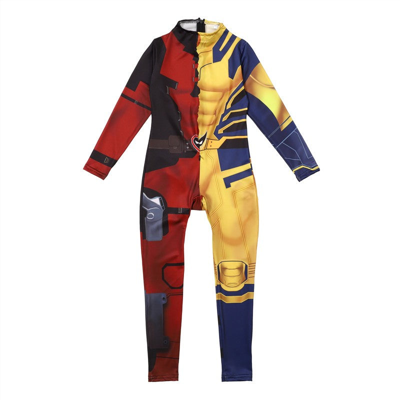Kids Wolverine Role Play Costume Fantasy Movie Superhero Printed Zipper Bodysuit Halloween Performance Costume Party