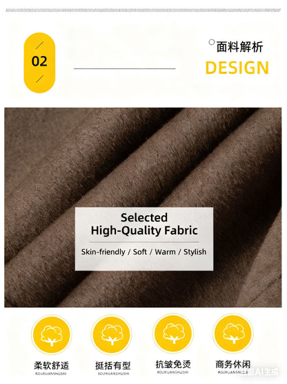 Men's 100% Wool Blend Overcoat - British-Inspired Mid-Length Trench Coat for All-Weather Smart Casual Wear