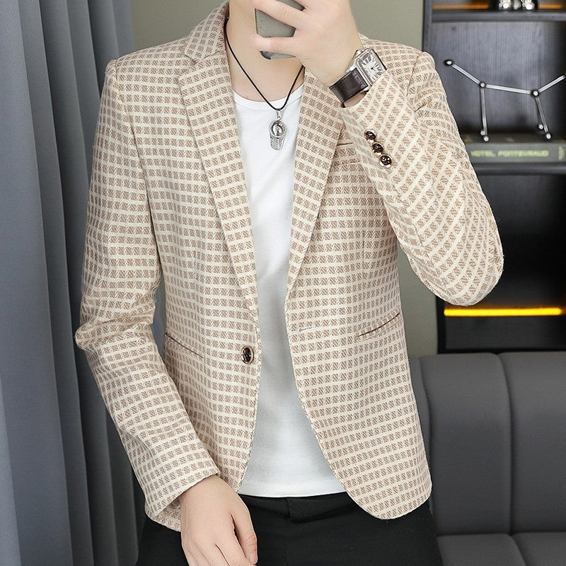 Blazer Men's Fashion Gentleman Business Outdoor Travel Plaid Slim-fit Korean Version of The Trend Handsome Youth Casual Blazer
