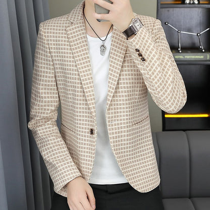 Blazer Men's Fashion Gentleman Business Outdoor Travel Plaid Slim-fit Korean Version of The Trend Handsome Youth Casual Blazer