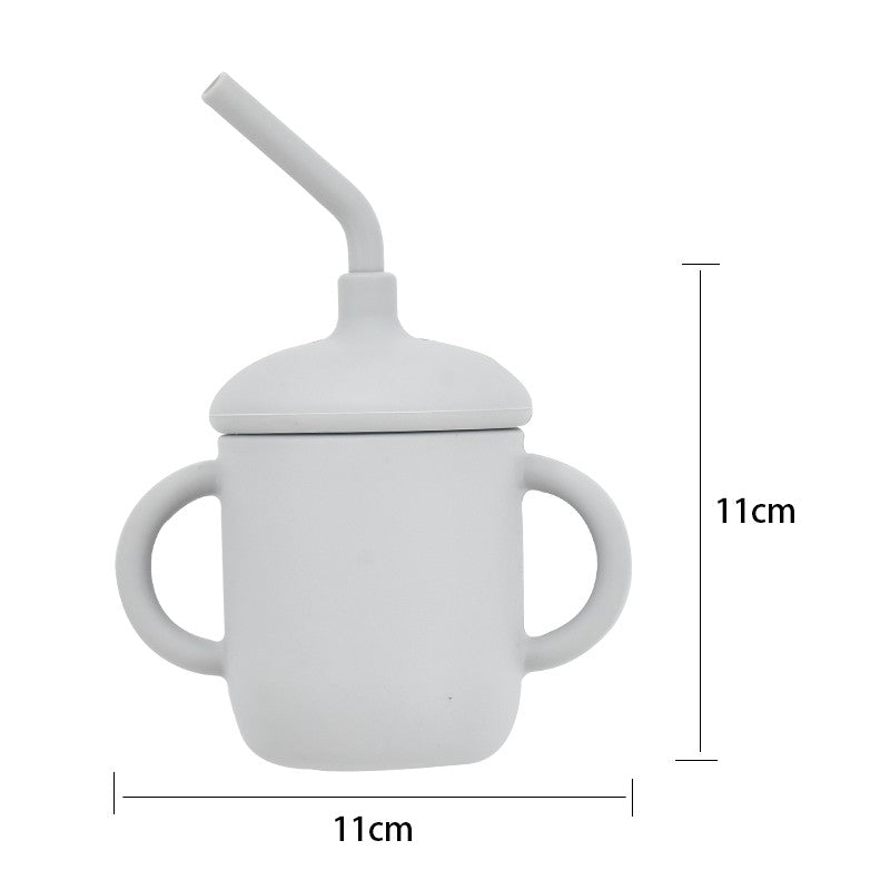 5P Baby Silicone Tableware Set Lid Divided Plate With Suction Bowls Straw Cup Wood Spoon Fork for Toddler Feeding Training Plate