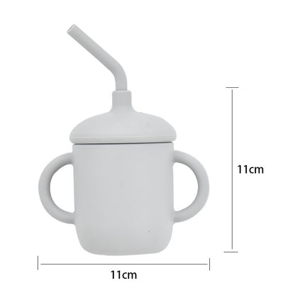 5P Baby Silicone Tableware Set Lid Divided Plate With Suction Bowls Straw Cup Wood Spoon Fork for Toddler Feeding Training Plate