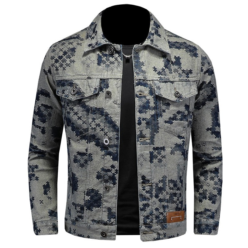 Brand Retro Denim Jacket for Men 2025 Spring Fashion Jacquard Casual Denim Jackets Social Hip-hop Streetwear Cowboy Coats