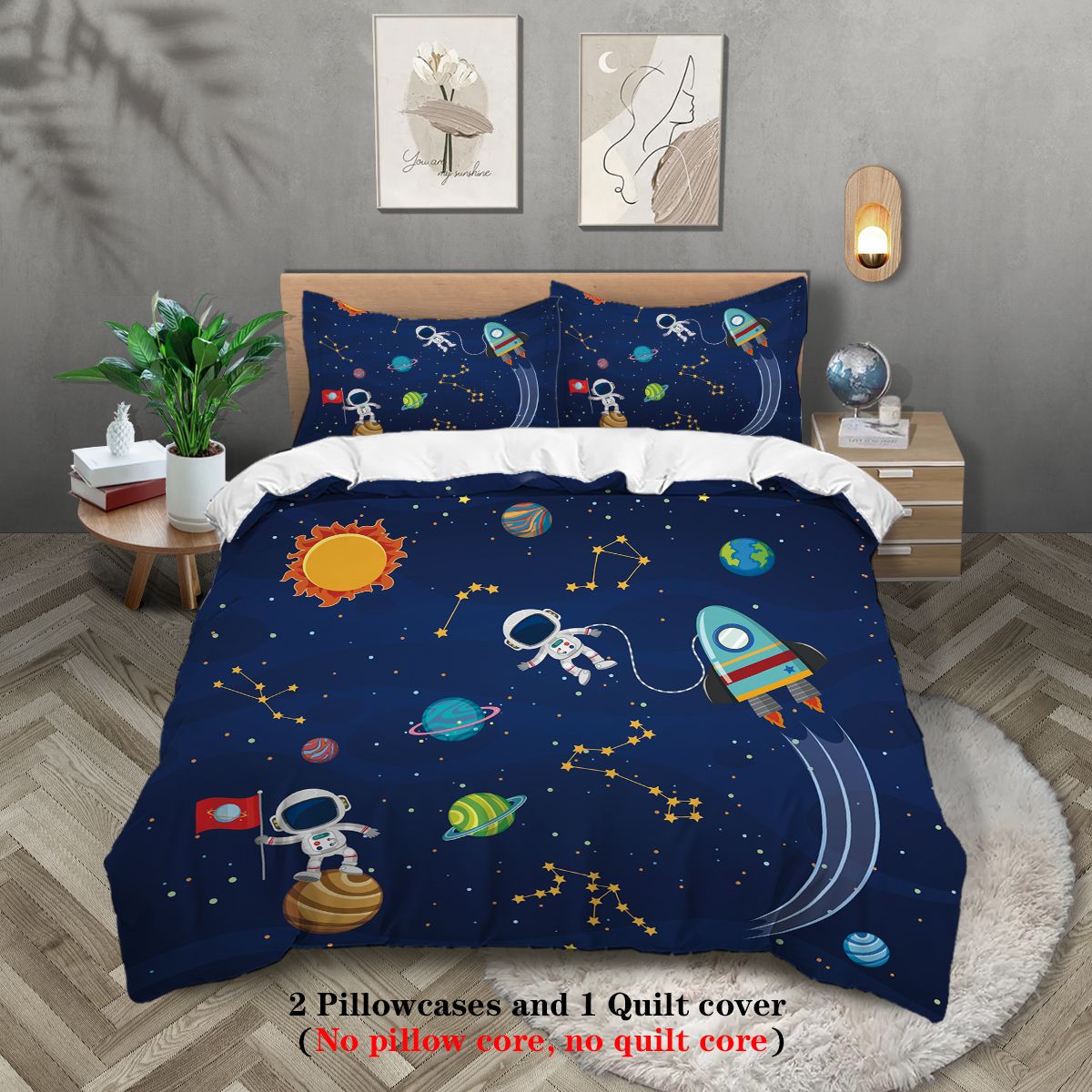 3-piece Starry Sky, Space Planet, Astronaut Pattern Print (1 duvet cover+2 pillowcases, no core) Comfortable Bedding Set