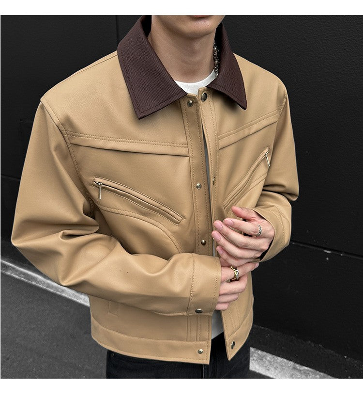 Mens Leather Jacket Biker Jacket PU Leather 2025 New Windproof Stand Collar Single Breasted Short Coat Slim Fit Mens Jacket