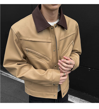 Mens Leather Jacket Biker Jacket PU Leather 2025 New Windproof Stand Collar Single Breasted Short Coat Slim Fit Mens Jacket