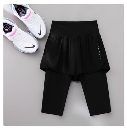 DRUR Knee Length Yoga Pants Summer 2 In 1 Gym Running Shorts Women High Waist Workout Leggings Yogawear Fitness Clothing New