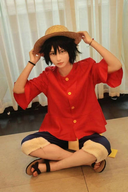 Anime Piece Pirate Luffy Cosplay Costumes Monkey D Sun God Two Years Later Cos Adult Kids Carnival Party Red Top Pants Suits Hat