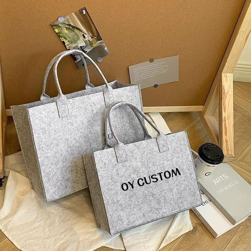 Wholesale 100pcs/lot Hot Sell Large Capacity Customize Logo Size Felt Reusable Tote Shopping Bags for Wedding Party Packaging