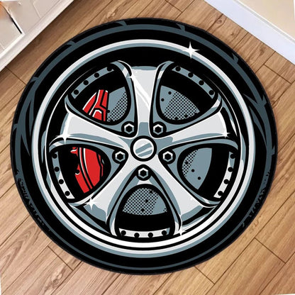 Fashion Wheels Printing Round Carpet Living Room Bedroom Kitchen Bathroom Floor Mat Soft Circle Rug Birthday Decor