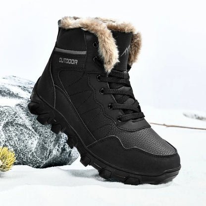 Calçados Masculinos 2025 Novas botas de inverno masculinas Pantufas Quentes Impermeáveis Antiderrapantes Tênis de pelúcia Botas de couro Masculinas Tamanho Plus 48