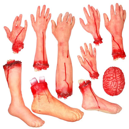 1-2PCS Scary Halloween Decor Bloody Broken Body Parts Fake Hands Legs Arms Brain Heart Horror Party Props