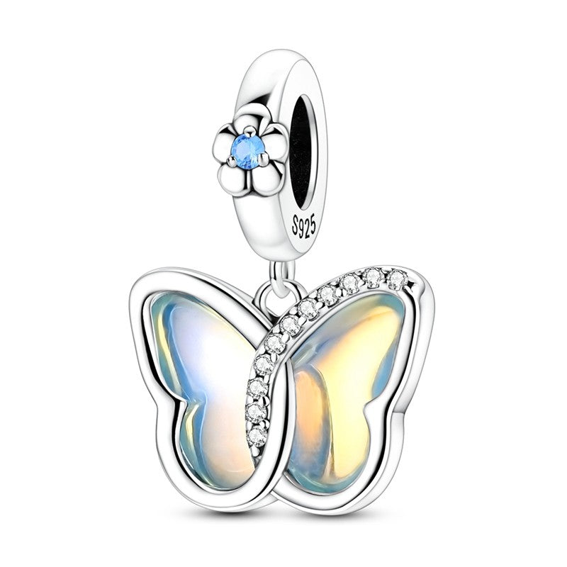 Pingente Charm Libélula Tema Primavera Prata Esterlina 925 Borboleta Flor Pendente Compatível com Bracelete Colar Joias DIY