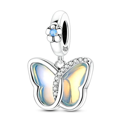 Pingente Charm Libélula Tema Primavera Prata Esterlina 925 Borboleta Flor Pendente Compatível com Bracelete Colar Joias DIY