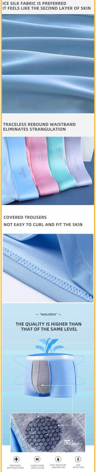 4pcs Boxer Shorts Men's Ice Silk Underwear Cool Underpants Breathable Sexy Thin Panties U Convex Lingerie Wholesale Lots L-6XL