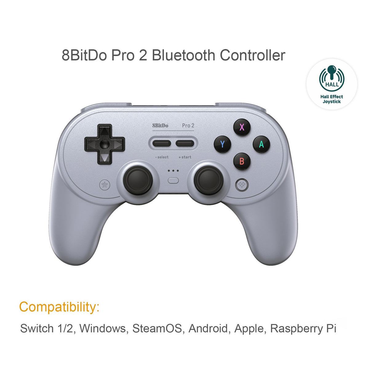 8BitDo Pro 2 Bluetooth Controller Hall Effect Joystick Gamepad for Apple Nintendo Switch 2 PC MacOS Android Steam Deck