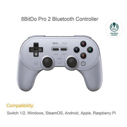 8BitDo Pro 2 Bluetooth Controller Hall Effect Joystick Gamepad for Apple Nintendo Switch 2 PC MacOS Android Steam Deck