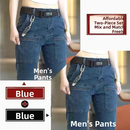 Men's Slim Fit Straight Leg Denim Jeans Flame Retardant Stretch Autumn Thin Faionable Long Pants Casual Wear Youth Sle