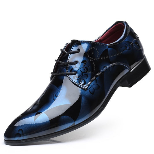 Fashionable British Plus Size Men's Shoes Glossy Business Casual Lace-Up Shoes
