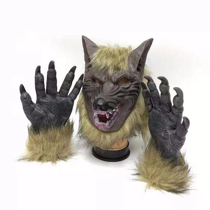 Horror Werewolf Costumes Halloween Cosplay Wolf Mask Werewolf Claws Set Gloves Terror Role Play Prank Props Creepy Wolf Headgear