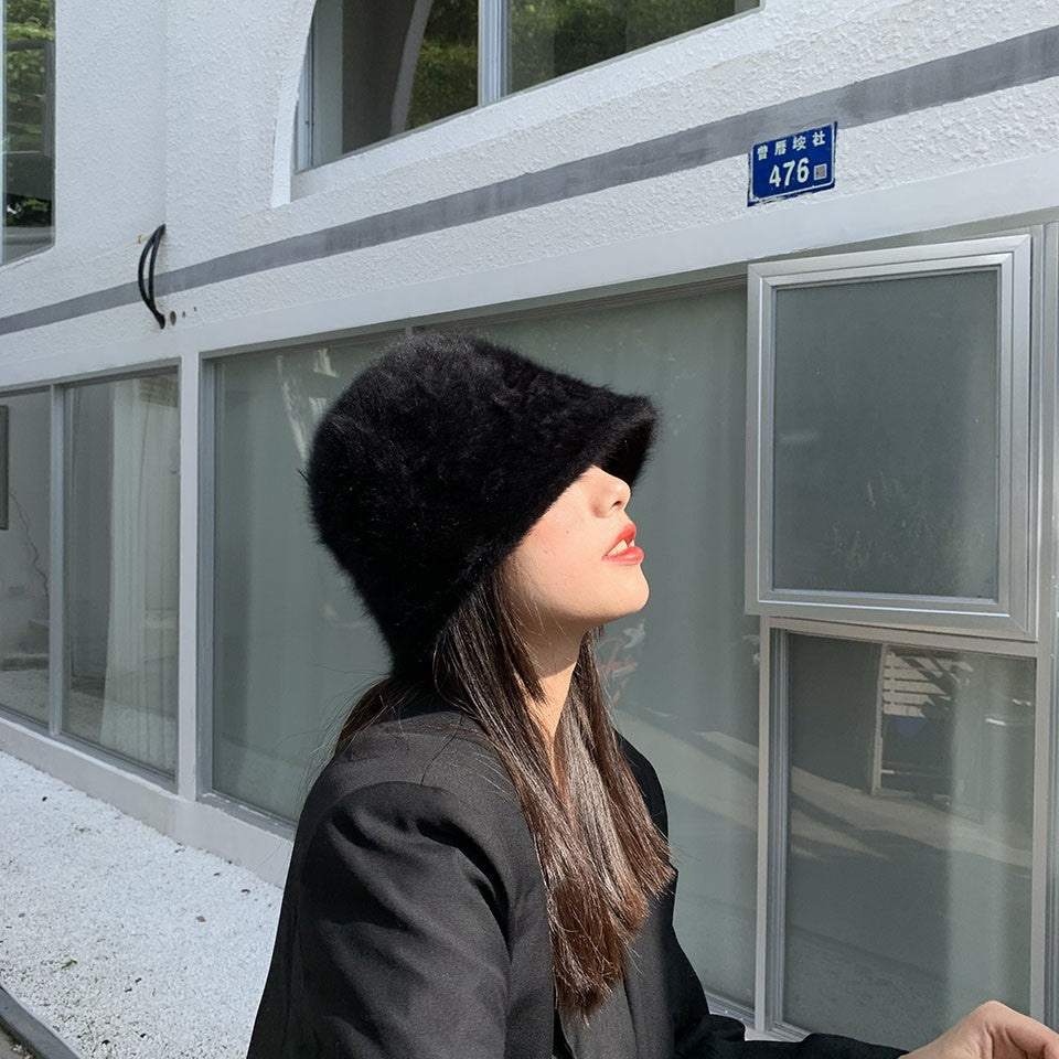 2023 new Hat winter women's fashion Solid color rabbit fur hat bucket cap  fisherman's hat  knitted wool basin Bucket Hat