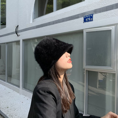 2023 new Hat winter women's fashion Solid color rabbit fur hat bucket cap  fisherman's hat  knitted wool basin Bucket Hat