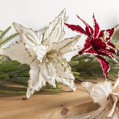 1/4pcs Christmas Holiday Decorative Flowers Artificial Flowers,Shiny Sequin Velvet Christmas Flowers 25.91cm,  home decor