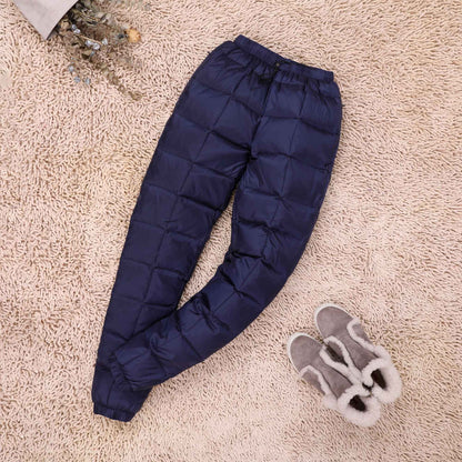 Calça Masculina/Feminina Plus Size de Pluma Grossa 2023 Nova Inverno Cintura Alta 90% Pluma de Pato Branca Quente Reta Calça Casual Feminina