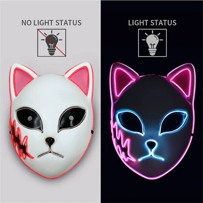 2024 Halloween Neon Mask Cosplay Japanese Anime Neon LED Demon Slayer Mask Halloween Party Costume Props