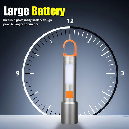 LED COB Super Bright Flashlight USB Rechargeable Torch 1-3 Optional Light Sources Outdoor Waterproof Emergency Light with Hook