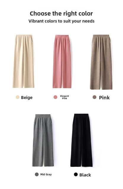 High Waist Wide Leg Woolen Pants Women's Loose Casual Black Long Trousers Autumn Fashion Elegant Commuting Style