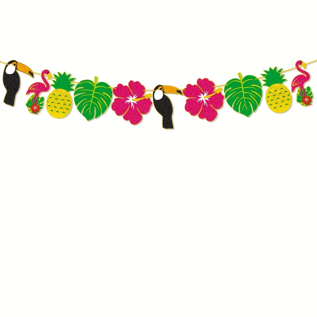 Hawaiian Tropical Happy Birthday Banner, Flamingo Pineapple Palm Tree Party Decoration for Summer Luau