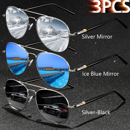 3 PCS Fashion Vintage Square Metal Frame Sunglasses Men Women Fishing Driving Luxury Brand Designer Sun Glasses  Eyewear UV400
