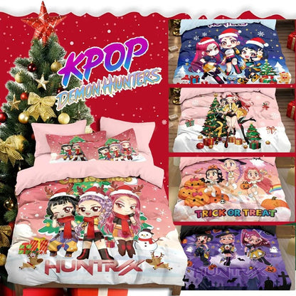Kpop Demon Hunters Huntrix Bedding Set - Single to King Size, Anime Print Duvet Cover Sets for Adult Bedrooms