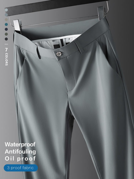 High Stretch Fabric Summer Thin Ice Silk Business Pants Men Elastic Waist Classic Work Office Formal Suit Trousers Plus Size 40