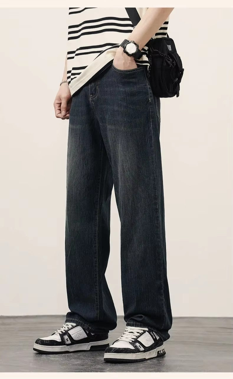 2025 Primavera Outono Novas Calças Jeans Masculinas Retas Vintage Casuais Masculinas de Alta Qualidade Estilo Coreano Baggy Calças Jeans de Perna Larga